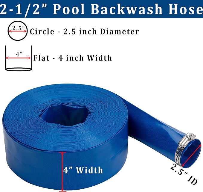 2-1/2 in x 25 ft Pool Backwash Hose Heavy Duty Drain Discharge Double PVC Lay - Image 2