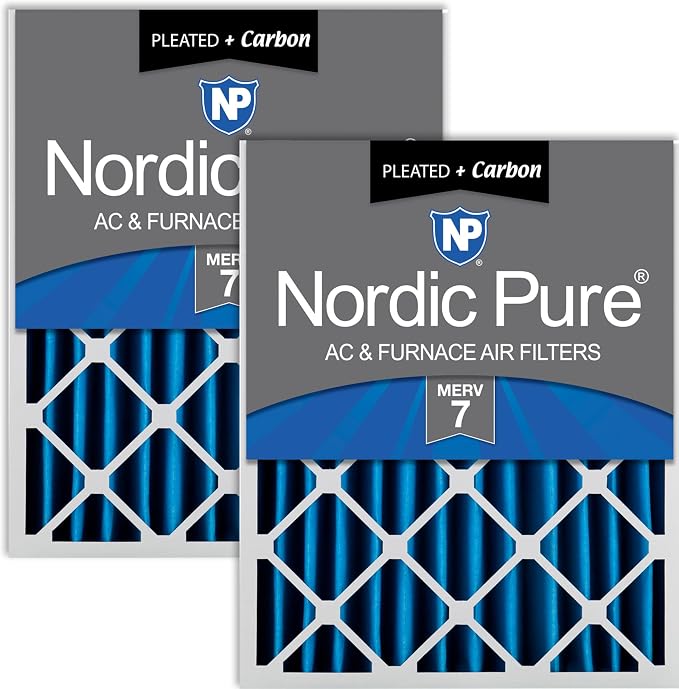 Nordic Pure 20x25x4 Pleated Air Filters MERV 7 Plus Carbon 2 Pack by NordicPure