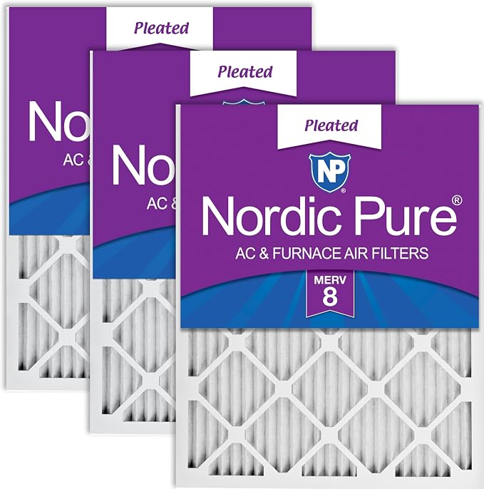 Nordic Pure 24x24x1 Pleated MERV 8 Air Filters 3 Pack by NordicPure
