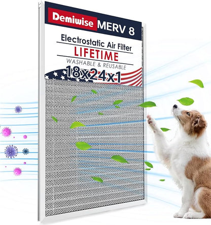 18x24x1 Air Filter, Washable & Reusable Aluminum AC/HVAC Furnace Electrostatic by Demiwise