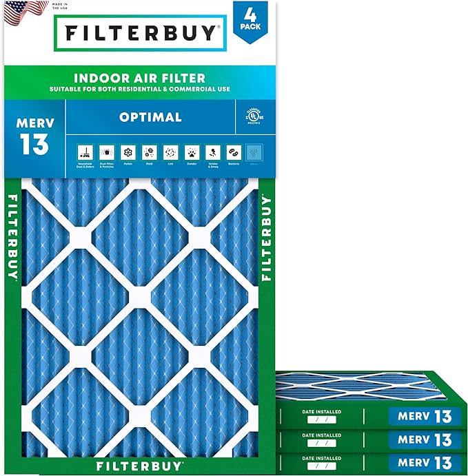 Filterbuy 12x25x1 Air Filter MERV 13 Optimal Smoke & Allergy Defense, by Filterbuy
