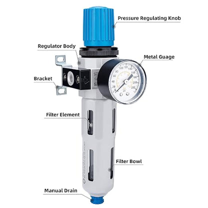 NANPU 1/4" NPT High Pressure Compressed Air Filter Regulator Water/Oil Trap - Image 2