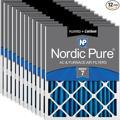Nordic Pure 20x20x2 Pleated Air Filters MERV 7 Plus Carbon 12 Pack by NordicPure