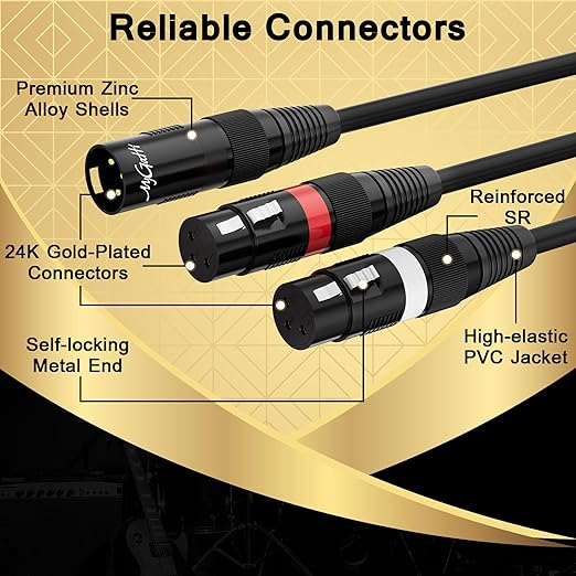 Mygatti XLR Splitter Y-XLR Cable 30 FT, Gold-Plated 3-Pin XLR Male to Dual XLR Female Patch Y Cable, Bi-Directional Balanced Microphone Adapter Cord, 1 XLR to 2 XLR Cable, Oxygen-Free Copper