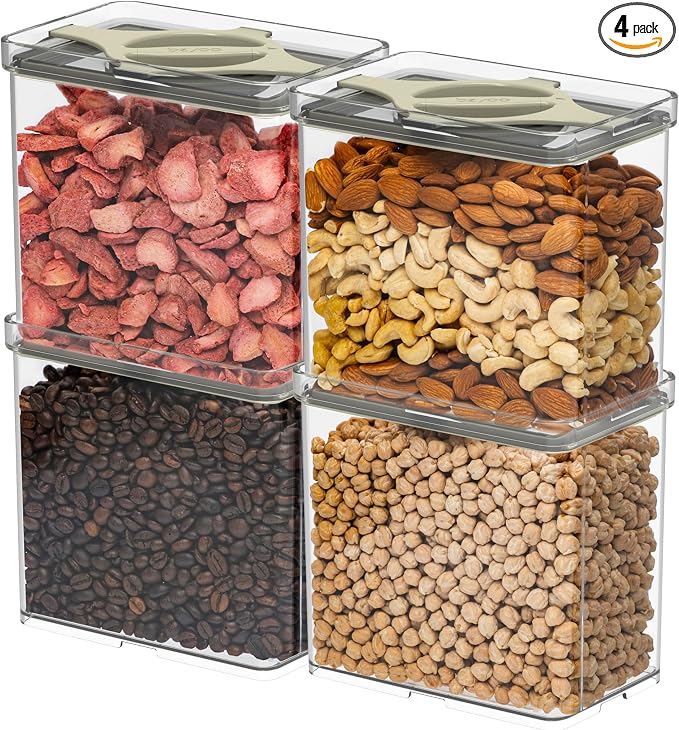 4-Pack Airtight Pantry Containers, 1.9 QT / 1.8 L Clear Food Storage Jars by Prestoor