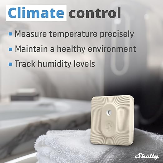 Shelly Bluetooth Smart Temperature & Humidity Sensor with Remote App Control & Monitoring, Home Assistant, Alexa, Google Home, Smart Scenes, IP54, Notification Alerts, Blu H&T Ivory