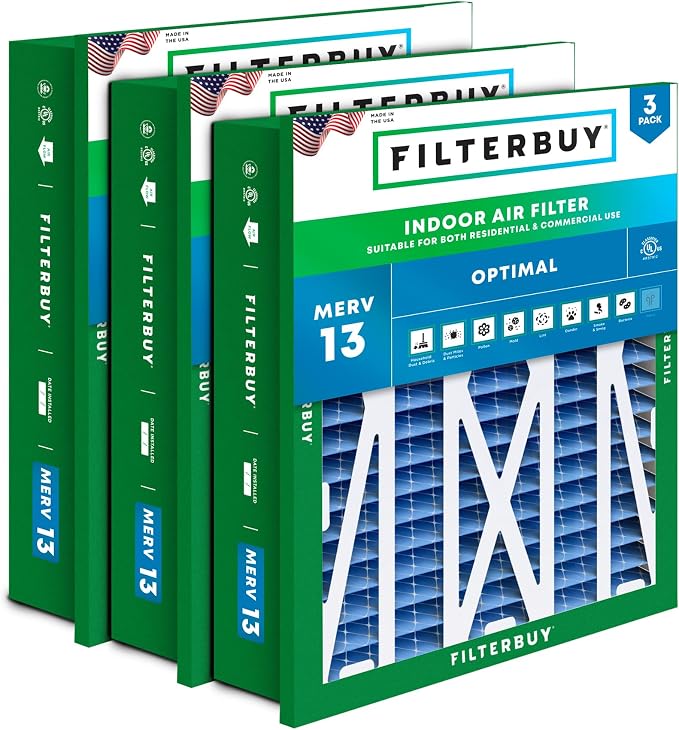 Filterbuy 24x24x5 Air Filter MERV 13 Optimal Smoke & Allergy Defense, by Filterbuy