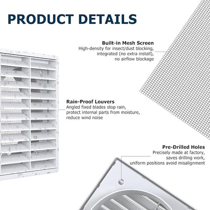 Air Vent ABS Louver Grille Cover 6 Inch, External Wall Vent Cover - Image 3