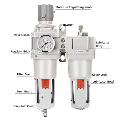 NANPU 1" NPT Compressed Air Filter Regulator Lubricator Combo Water/Oil Trap - Image 2