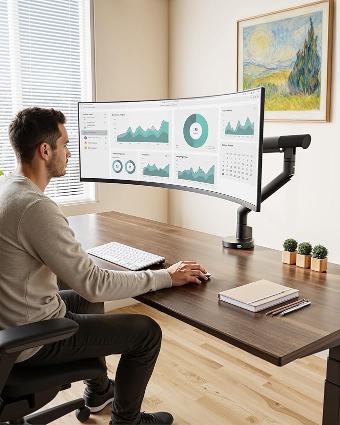 monTEK Single Monitor Arm with USB for 17-40 Inch Screens, Up to 24.25lbs, Heavy Duty Monitor Mount with VESA Mount, Full Motion Adjustment Monitor Stand C-Clamp/Grommet Base,MA1010UCBK