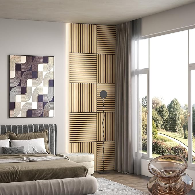 HOMCOM 4 Pack 3D Acoustic Panels, 24" x 24" Soundproof Wood Panels for Wall, Wood Slat Wall Paneling for Interior Ceiling, Office, Home Theater, Studio, Oak