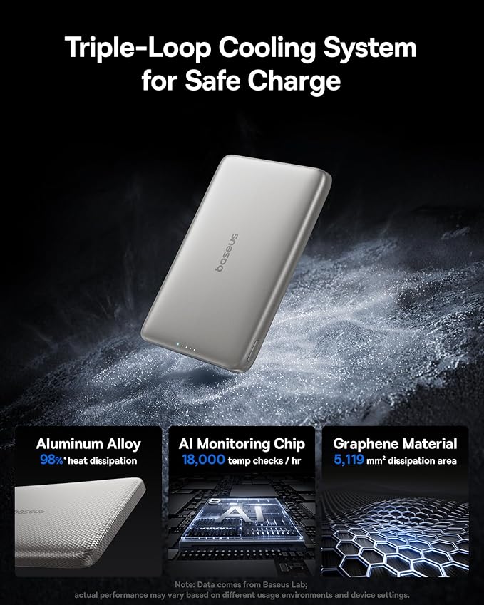 Baseus Picogo Magsafe Portable Charger, Qi2 Certified 0.5" Ultra Slim 15W Wireless Power Bank, 10000mAh 27W Fast Charging Magnetic Battery Pack with USB-C for iPhone 17/16/15/14/13/12 Series Only