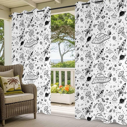 Cartoon Space Outdoor Curtains for Patio Rockets Astronauts Planets Black - Image 5
