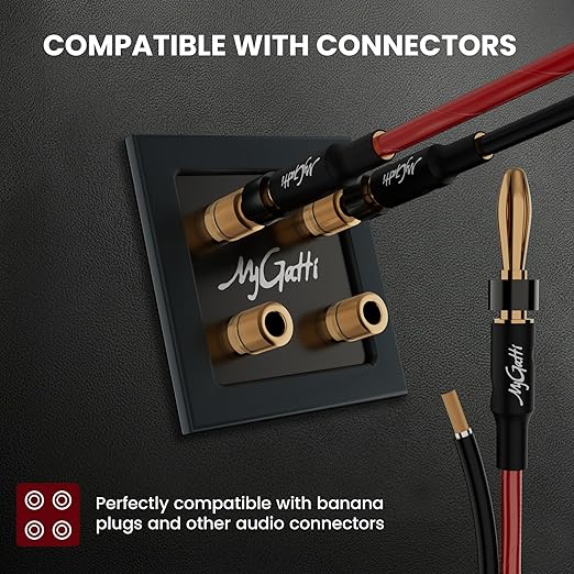 Mygatti 14/2 Gauge Speaker Wire 40FT, 14 AWG 2 Conductors OFC Pure Copper Electrical Red Black Cable for Car Speakers Stereo, Home Theater, Automotive Wire, Aluminum Foil Shield, Flexible Clear PVC