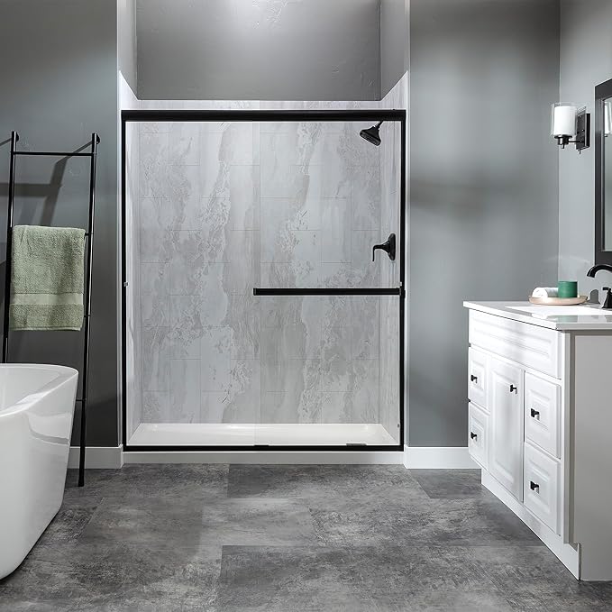 Palisade 78in x 60in x 32in Waterproof Vinyl Shower Surround Kit with Accessories in Urban Fjord