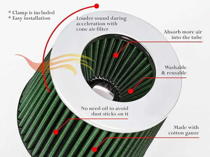 Rtunes Racing Universal Clamp-On Air Filter, Standard Cone, Dry Washable Design - Image 5