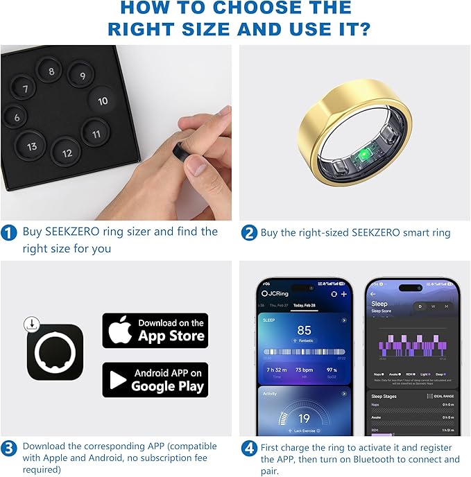 Smart Ring for Women Men,Valentine's Day gift, Fitness Ring with Heart Rate, Stress & Sleep Monitoring,Step & Calorie Counter, 5ATM Waterproof for iPhone and Android,No Subscription Fee (Rose Gold, 7)