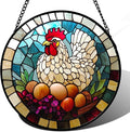 DASTOLL Stained Glass Window Hanging White Chicken Hatching Eggs 6.3" - Suncatcher Door Garden Sunroom Sun Catcher Home Decor Birthday Christmas for Mom Men Woman Nana