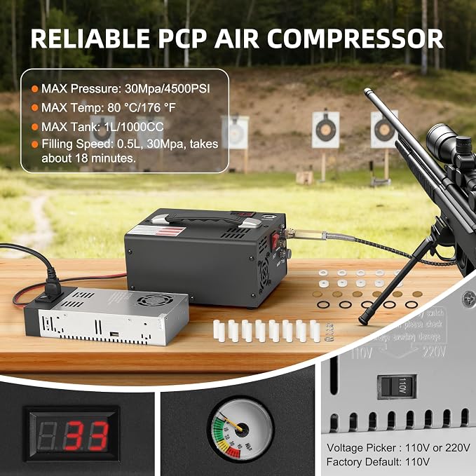 TW03 PCP Air Compressor, Portable 4500Psi/30Mpa, Water/Oil-Free, PCP - Image 2