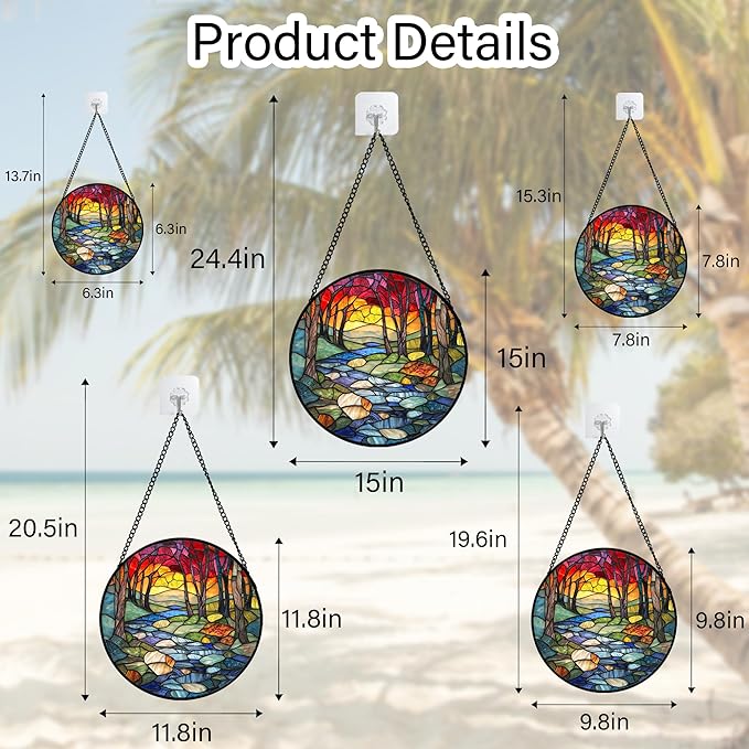 AMDERVEN Stained Glass Window Hanging, Red Tree Abstract Sunset Lake Sun Catcher for Window Home Decor Landscape Suncatcher Mother's Day Birthday Gifts for Women Men Mom and Nana 6.3 in
