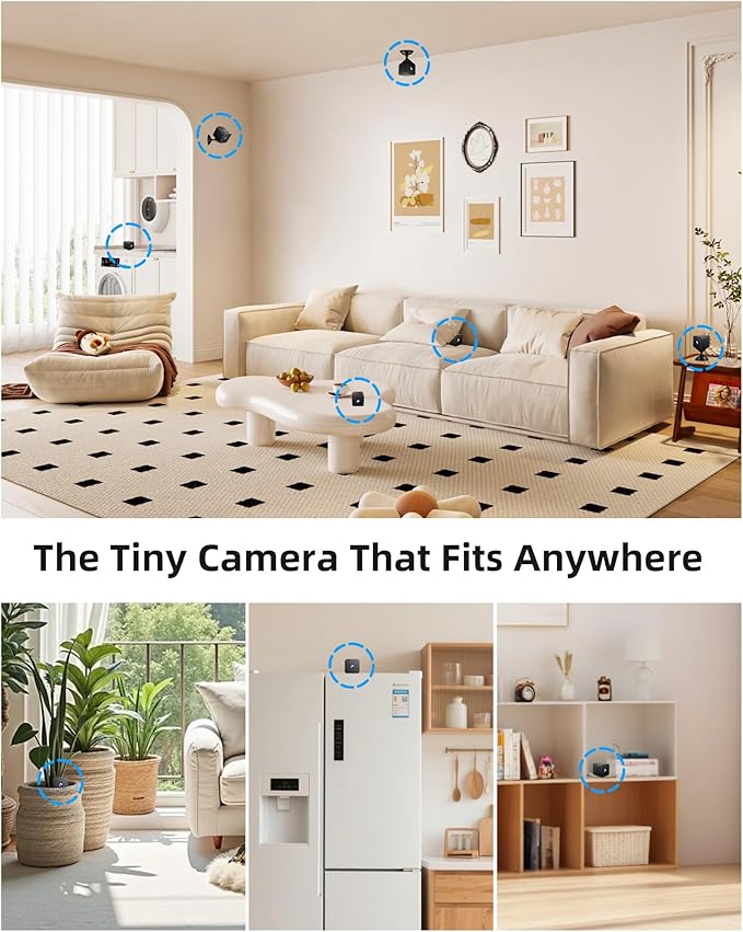 FNCOCO Mini Camera Wireless - 1080p WiFi Nanny Cam with Night Vision, Custom Motion Zones, Bluetooth Easy Setup, Small Home Security Cameras for Baby, Pet Monitor, Home/Indoor