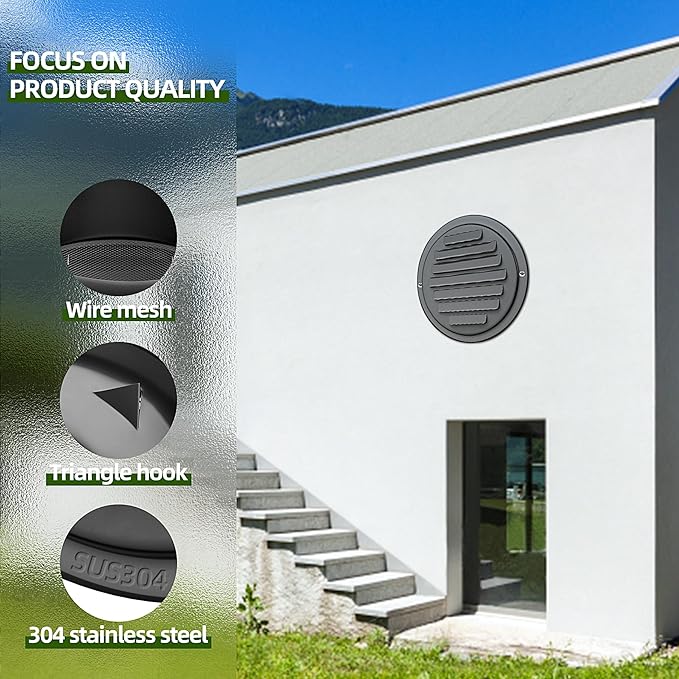 6inch 304 Stainless Steel Air Vents, Louvered Grille Cover Vent Hood Flat - Image 3
