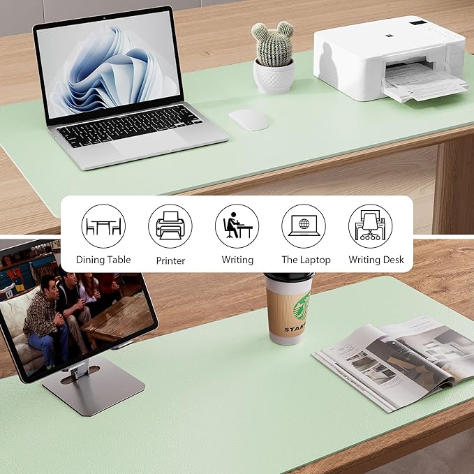 Aothia Large PU Leather Desk Pad Protector – Non-Slip Mouse Pad & Writing Mat for Office/Home, Waterproof, Easy to Clean (36" x 17", Aqua)