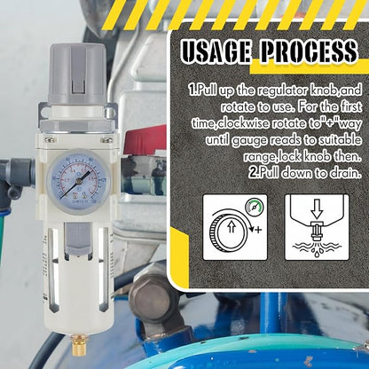Tuanse Manual Drain 1/2" NPT Compressed Air Filter Regulator, Piggyback Combo - Image 4
