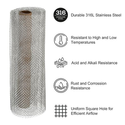 PATIKIL 40" L x 10" W Woven Wire Mesh, 6 Mesh 316L Stainless Steel Air Vent - Image 3
