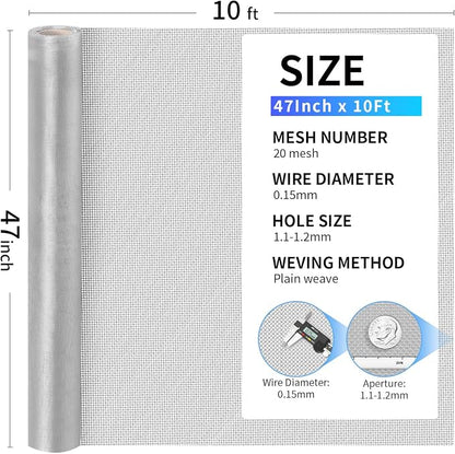 304 Stainless Steel Mesh, 47in x 10ft, 20 Mesh, Sturdy Metal Screen Roll - Image 3