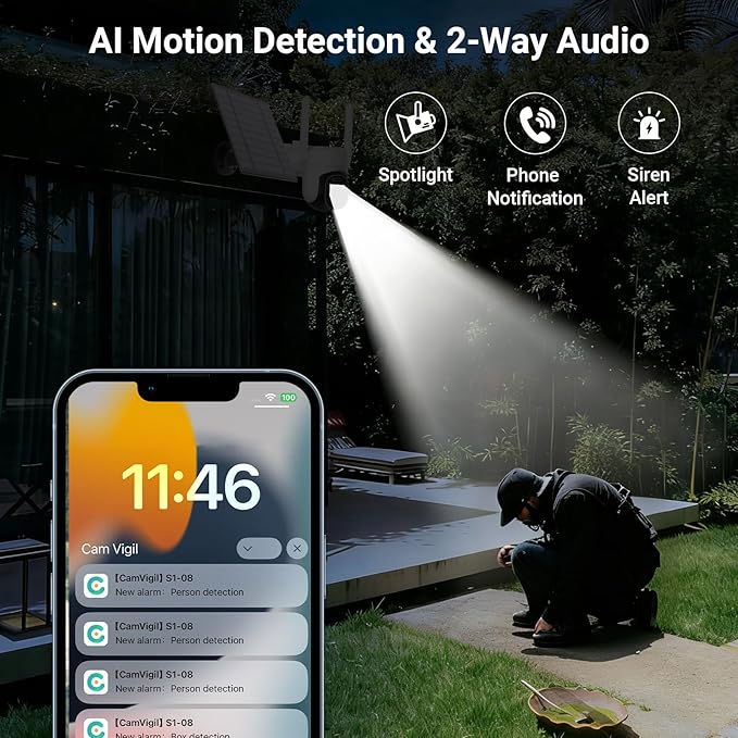 HUEVUE 4G LTE Cellular Security Camera Outdoor, 2K No WiFi Solar Camera Outdoor Wireless Color Night Vision, Cellular Cameras for Security 360° Viewing, PIR Motion Sensor for Farm/RV Update
