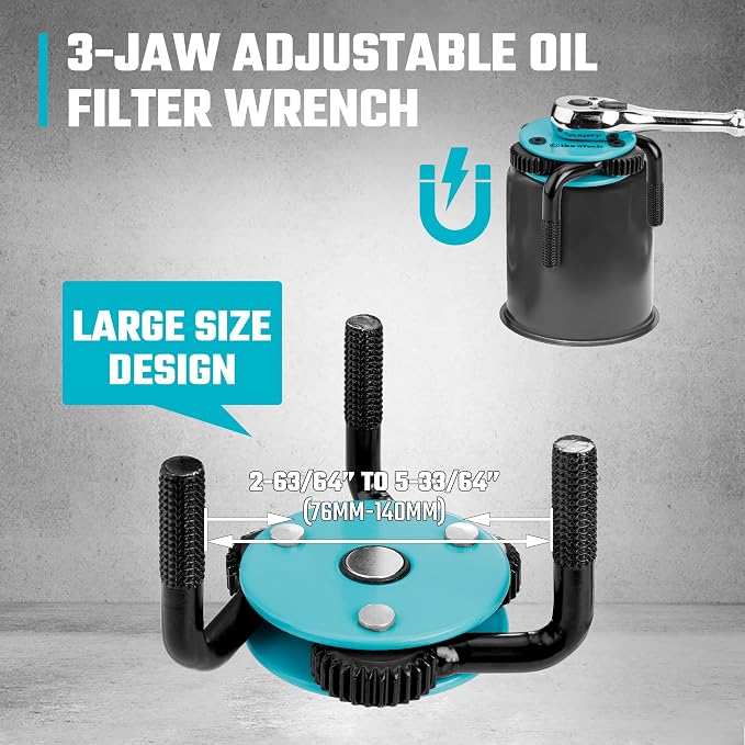 DURATECH Adjustable Oil Filter Wrench, Magnetic 3-Jaw Oil Filter Removal Tool - Image 5