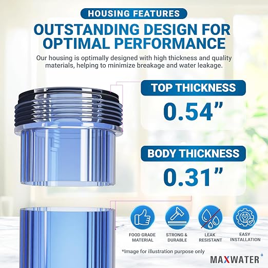 Max Water Whole House Water Filter Housing, Fits 20" x4.5" Big Filter Blue - Image 4
