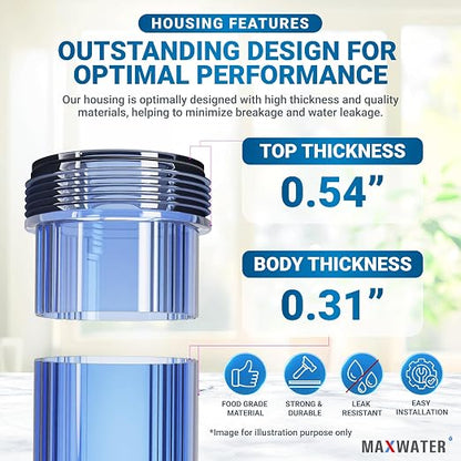 Max Water Whole House Water Filter Housing, Fits 20" x4.5" Big Filter Blue - Image 4