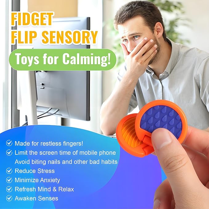 Fidget Toys Adults, Sensory Toys for Kids with Autism, Anxiety Relief Items for ADHD Stress Relief, Texture Worry Stone for Teens & Flip Slider - Treasure Box Toys for Classroom (3pcs)