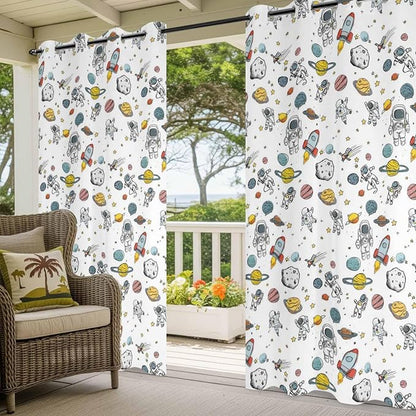 Cartoon Space Outdoor Curtains for Patio Astronauts Spacecraft Rockets - Image 5