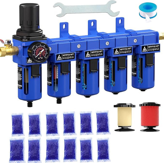 3/8'' NPT 5 Stage Air Dryer for Compressor, 5 &0.01 Micron Filter Cartridge Air by ATINY