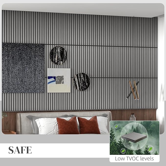 HOMCOM 4 Pack 3D Acoustic Panels, 24" x 24" Soundproof Wood Panels for Wall, Wood Slat Wall Paneling for Interior Ceiling, Office, Home Theater, Studio, Gray
