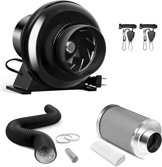 iPower 4 Inch 195 CFM Inline Fan, Air Carbon Filter, 8 Ft Al Foil Ducting by iPower