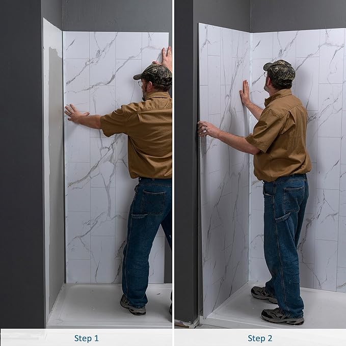 Palisade 78in x 36in x 36in Waterproof Vinyl Corner Shower Surround Kit with Accessories in Urban Cliff
