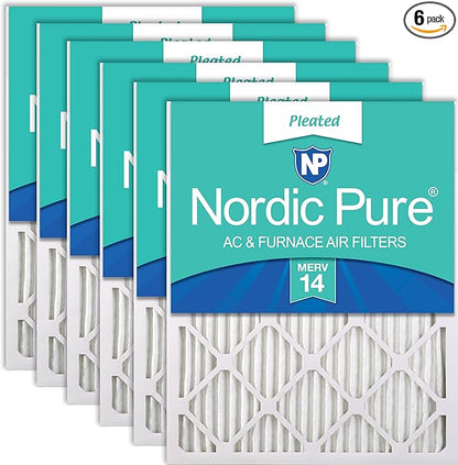Nordic Pure 20x30x1 Pleated MERV 14 Air Filters 6 Pack by NordicPure