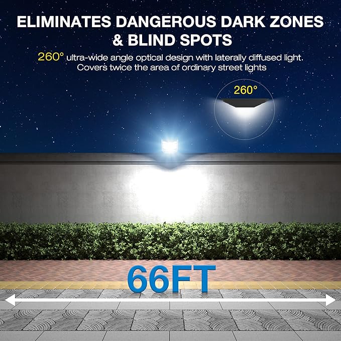 Solar Street Lights Outdoor Waterproof,6500K LED Dusk to Dawn Solar Light,260° Angle Flood light with Motion Sensor and Remote Control for Outdoor,Parking Lot, Courtyards,Parking Garages 6-Pack