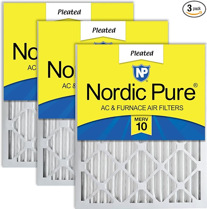 Nordic Pure 25x25x2 Pleated MERV 10 Air Filters 3 Pack by NordicPure