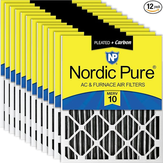 Nordic Pure 16x20x2 Furnace Air Filters MERV 10 Pleated Plus Carbon 12 Pack by NordicPure