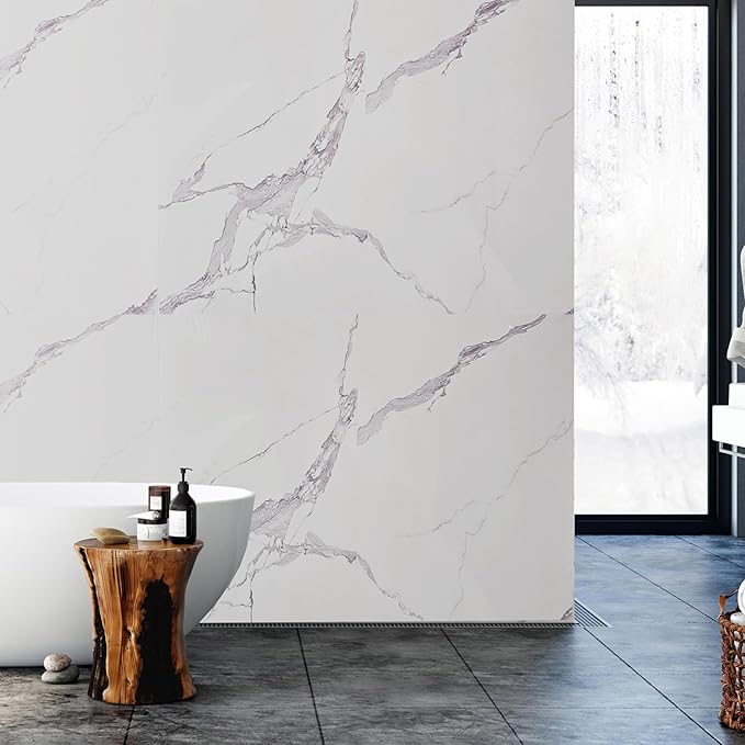 Dundee Deco Faux Marble Wall Panels - Sample - Glossy, Waterproof Indoor Wall Cladding - White, Grey Veins - Sample 6" x 6"