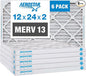 Aerostar 12x24x2 MERV 13 Pleated Air Filter, AC Furnace Air Filter, 6 Pack by AirFiltersDelivered