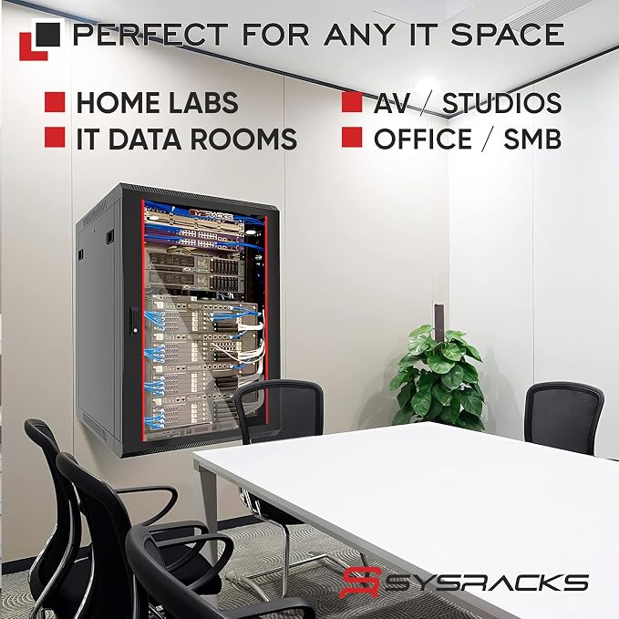 Sysracks 12U Wall Mount Server Rack Cabinet, 19” Locking Network Rack, 24” Deep - Image 8