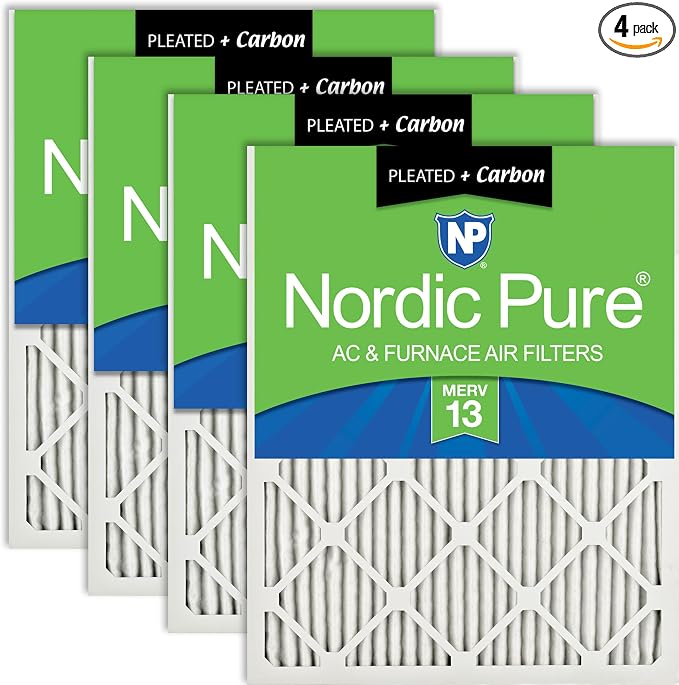 Nordic Pure 20x30x1 Pleated Air Filters MERV 13 Plus Carbon 4 Pack by NordicPure