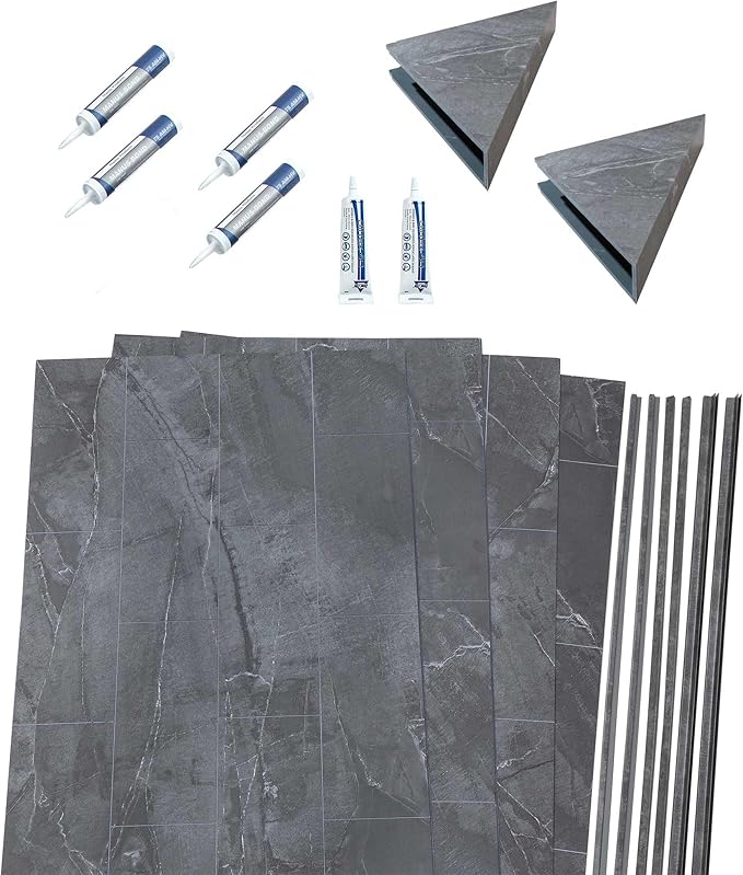 Palisade 78in x 60in x 30in Waterproof Vinyl Shower Surround Kit with Accessories in Urban Quarry