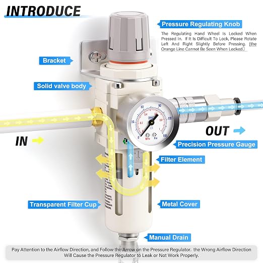 TAILONZ PNEUMATIC 3/8 Inch NPT Air Filter Pressure Regulator Combo Piggyback - Image 4